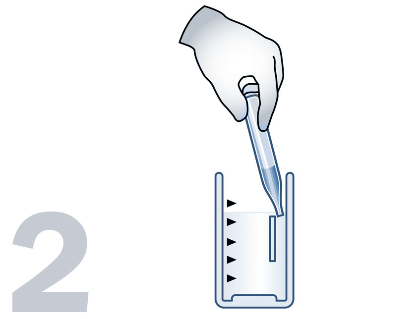 A graphic showing how to snap a VACUettes ampoule tip in the sample cup.