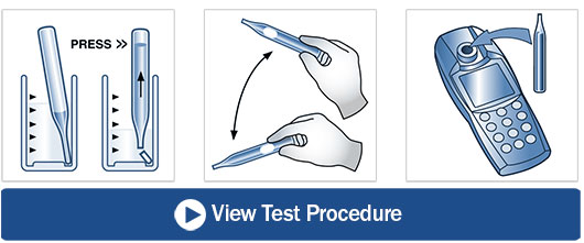 A diagram showing the Vacu-vials test procedure in 3 steps. Clicking this image opens a video demonstration of the test.