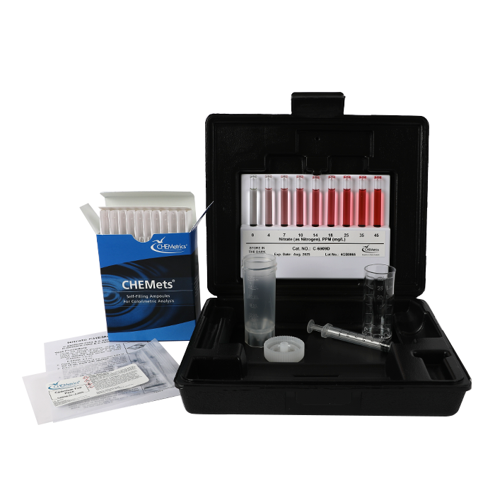 K-6909D Nitrate CHEMets® Visual Test Kit Contents and Packaging